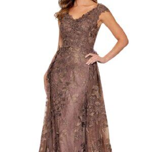 NWT Ivonne D ID801 Embroidered Tulle Formal Gown Cocoa Size 24W